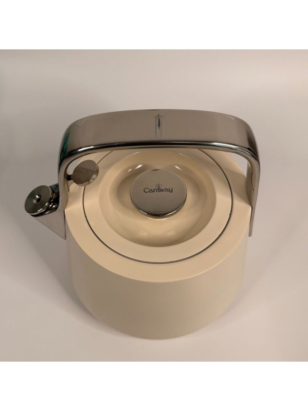 Caraway Whistling Tea Kettle Cream 2 QT Ceramic Coated Stainless Steel